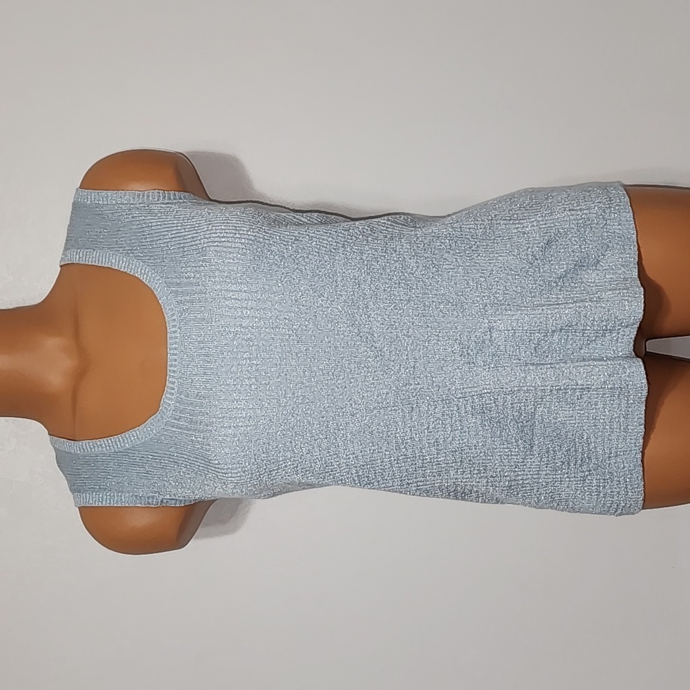 Charter Club Metallic Knit Wool Blend Tank Top Blue Size Large